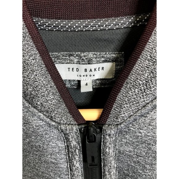 SOLD Ted Baker Gray Front Zip Jacket With Burgundy Trim Size 4 EUC - Picture 3 of 12
